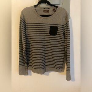 Scotch & Soda, sweater marinière gray with navy stripes.